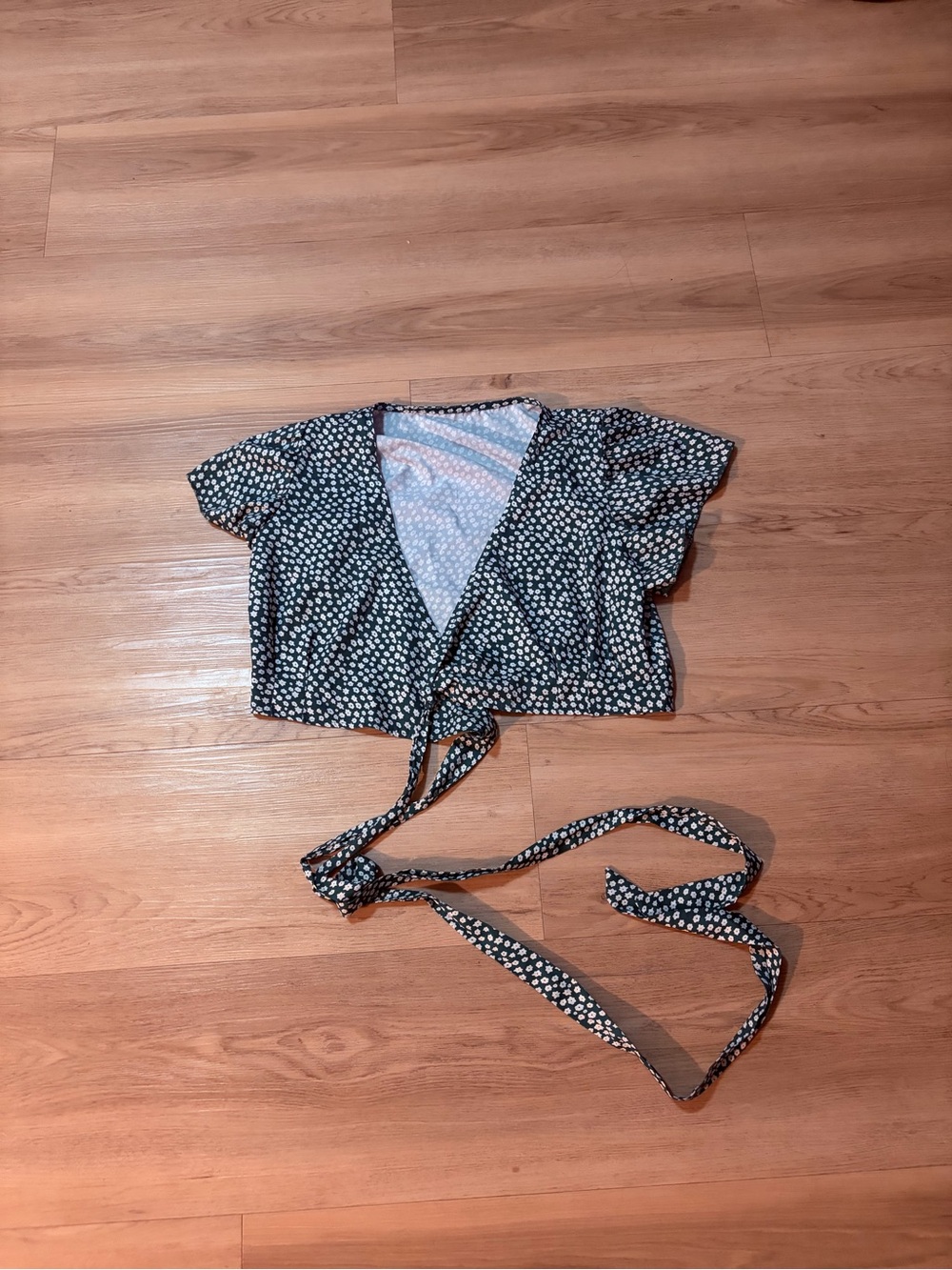 Girls Navy Polka Dot Wrap Crop Top - Brand Unknown